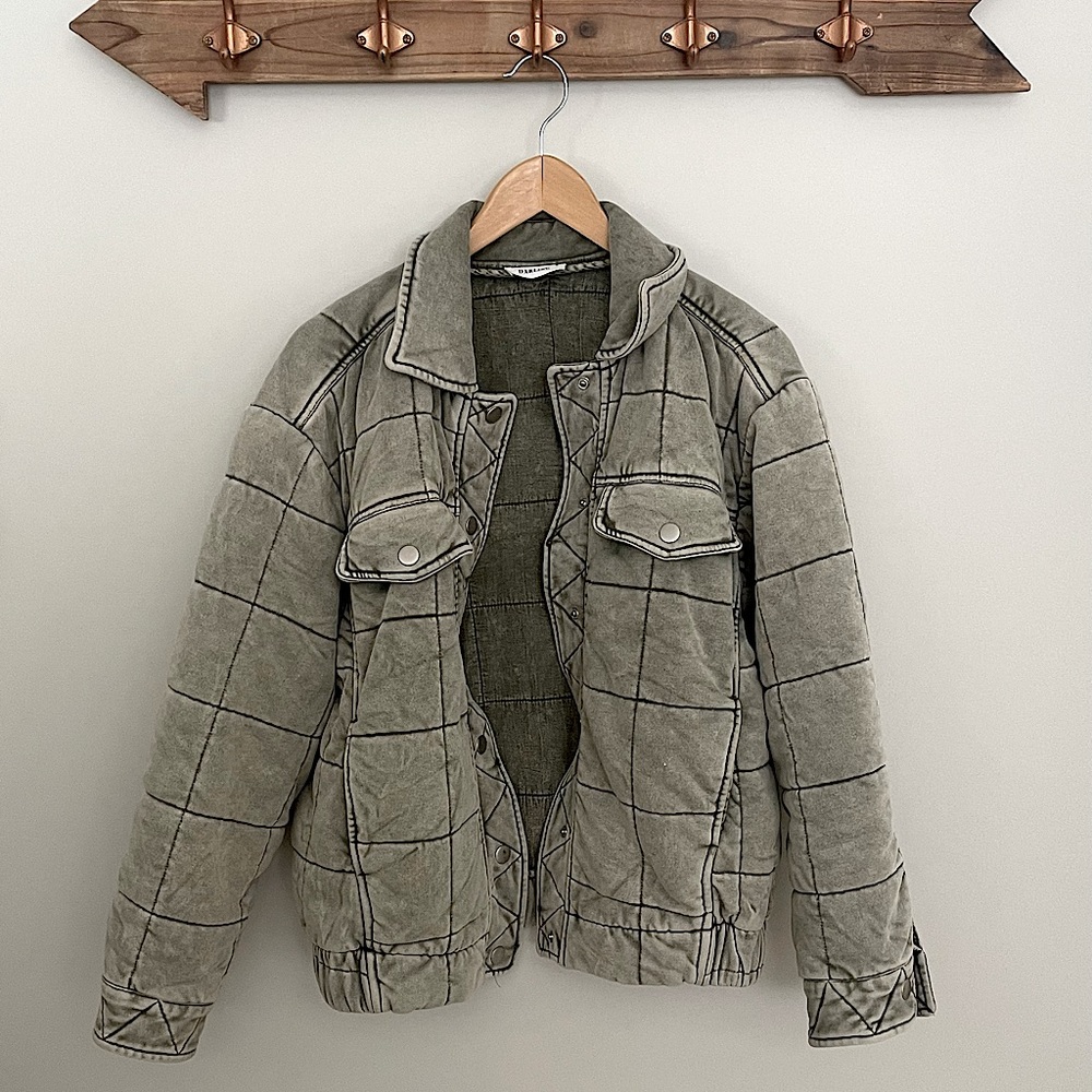 Quilted dusty green jacket (Free People Dolman Dupe)